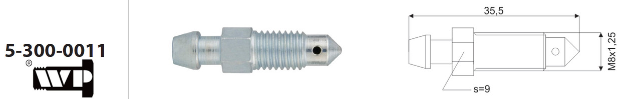 Штуцер прокачки WP 5-300-0011 (M8x1.25 L=35.5 mm), фото 1