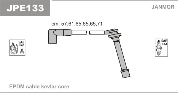 Дроти запалювання JanMor JPE133 для ISUZU, AMIGO 3,2 24V, TROOPER 3,2, 3,2 SOFT TOP, OPEL MONTEREY A 3,2 двиг. 6VD1