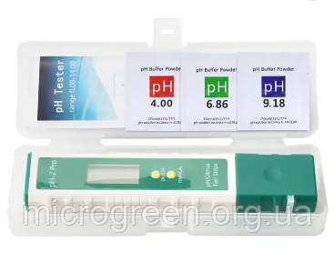 PH метр pH-2 Pro в пластиковому футлярі з калібрувальними розчинами, зелений