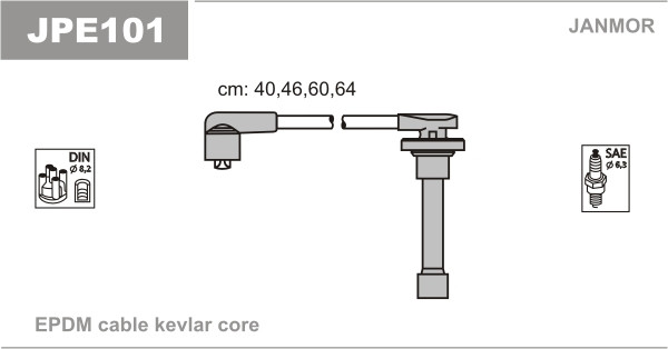 Дроти запалювання JanMor JPE101 для HONDA ACCORD 2,3 двиг. F23Z5, CR-X 1.6 I 16V (ED9) двиг. D16A8, D16A9, ROVER, 216 1,6/1,6 I