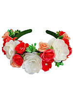 Обруч Двухрядный ярко розовые и белые цветы. (Украинские венки, обручи, заколки)