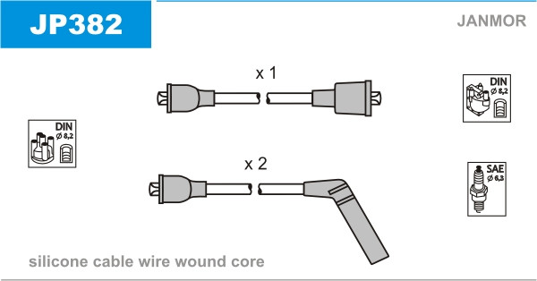 Дроти запалювання JanMor JP382 для DAF, 44 0,8, DAIHATSU, CUORE 0,5 двиг. AB 30, 0,6 двиг. AD 10, фото 1