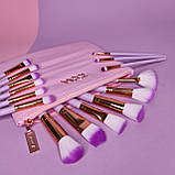 Добрі пензлі під макіяж для візажиста, базовий набір натуральних пензликів для рум'ян, очей, тіней ZOEVA Pink, фото 10