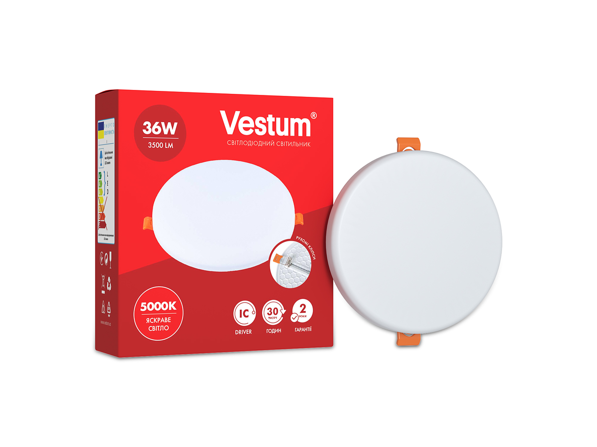 Круглий світлодіодний врізний світильник "без рамки" Vestum 36W 4100K 1-VS-5509 - фото 1 - id-p1931171971