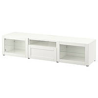 Тумба под ТВ IKEA БЕСТО, белый, Ханвикен белый прозрачное стекло, 180x42x39 см, 093.989.20