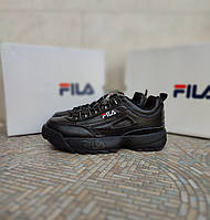 Чоловічі кросівки FILA ЧОРНІ на високій підошві шкіряні унісекс осінь весна