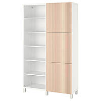 Комбинация для хранения с дверцами IKEA БЕСТО, белый, Березы Björköviken, облицованные шпоном, 120x42x202 см,