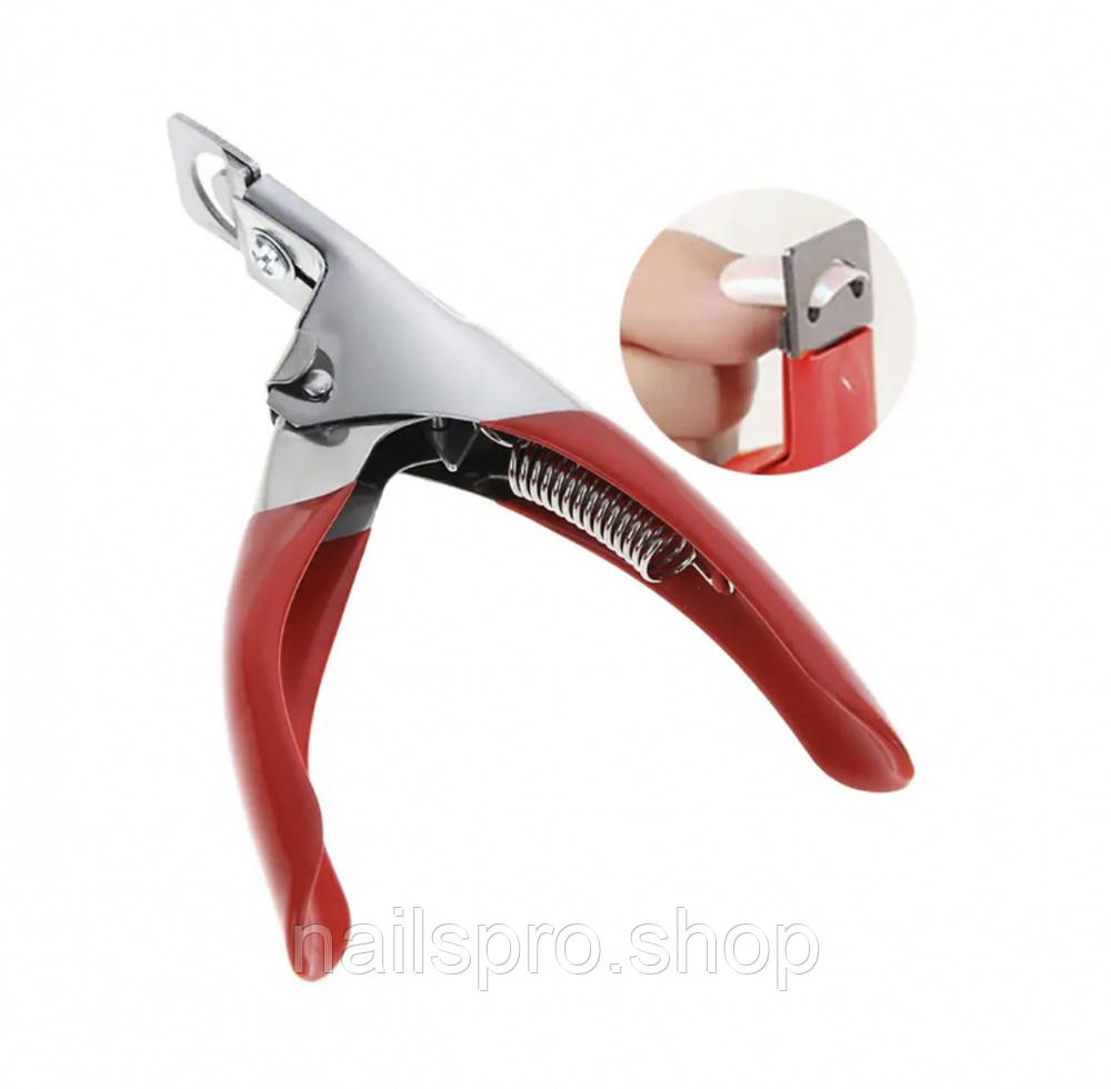 Металевий типсоріз (каттер, кусачки) для обрізання штучних нігтів, типс та верхніх форм. Червоний, фото 1