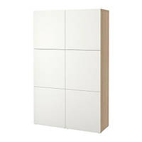 Комбинация для хранения с дверцами IKEA БЕСТО, имитация беленого дуба, Лаппвикен белый, 120x42x193 см,