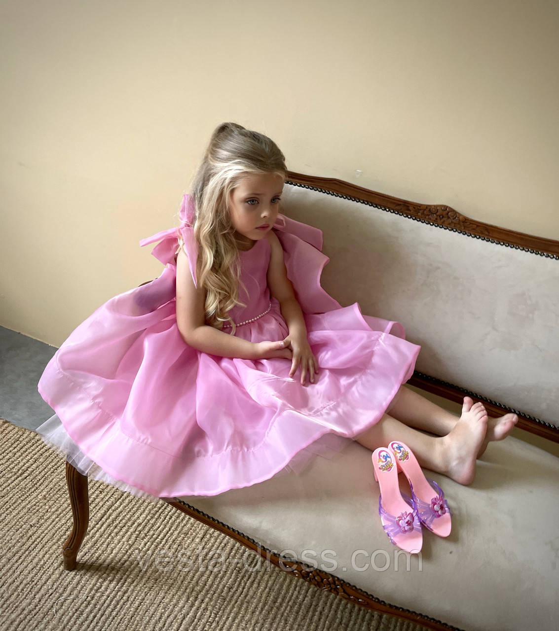 Дитяче рожеве нарядне плаття для дівчинки в стилі Барбі Barbie для 1,2,3,4,5,6,7,8,9,10 років - фото 5 - id-p1931211420