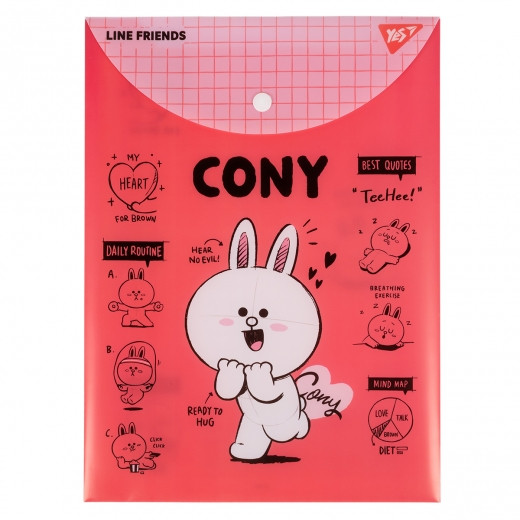 Папка-конверт YES А4 на кнопці "Line Friends. Cony" вертикальна