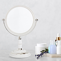 Настільне косметичне класичне дзеркало зі стразами біле