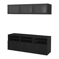 Комбинация на ТВ IKEA БЕСТО, Стеклянная дверь, черно-коричневый, Лаппвикен черно-коричневый прозрачное стекло,