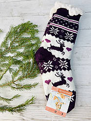 Шкарпетки жіночі з хутра фіолетовий олені, 35-38