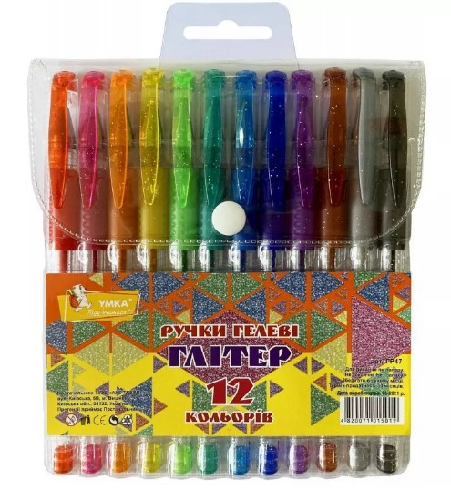Набір гелевих ручок "Умка" 12кол ГР47 прогум. грип,  Glitter, шт, фото 1