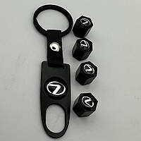 Защитные металлические колпачки на ниппель с брелком зажимной ключ черные подарочный набор в коробке Lexus
