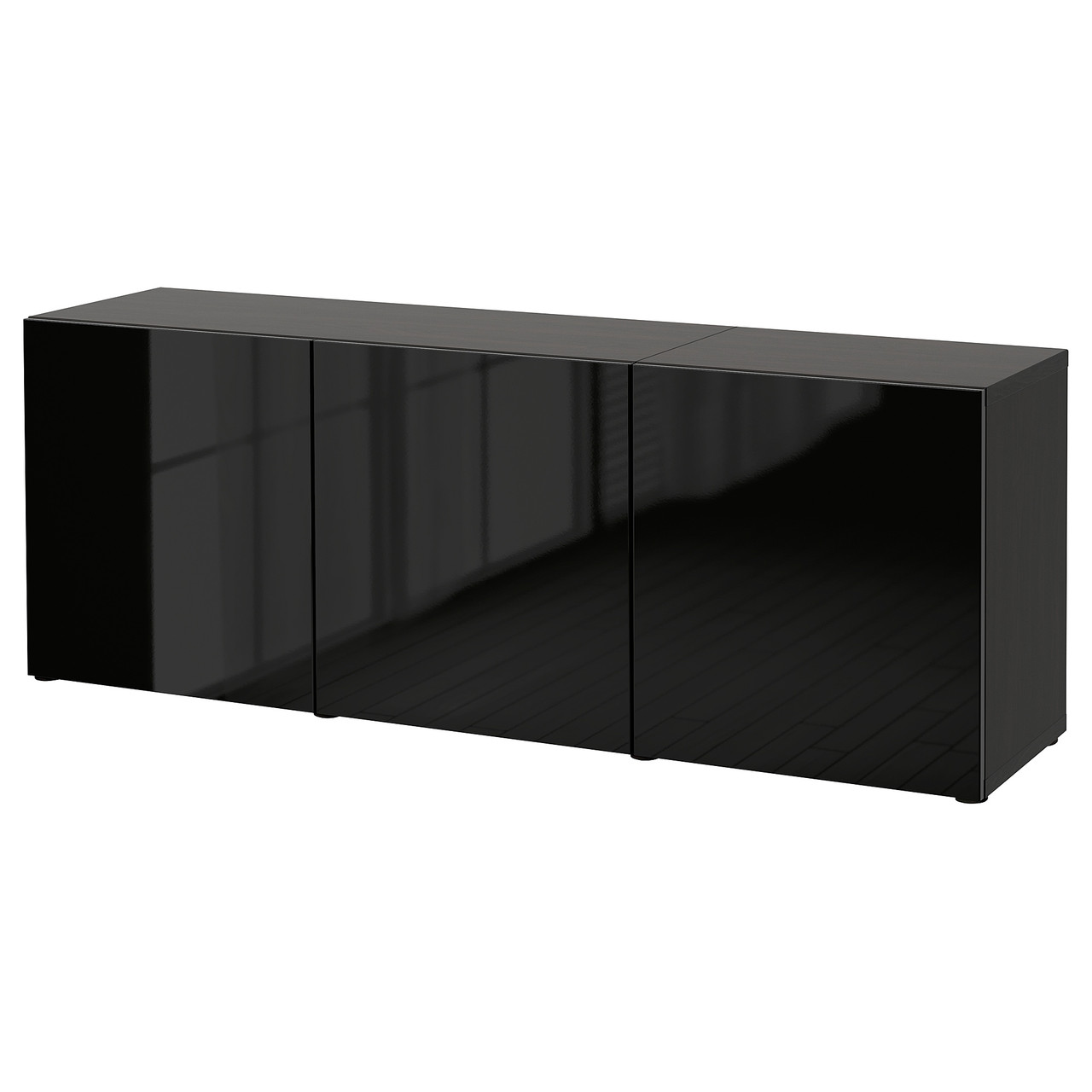 Комбинация для хранения с дверцами IKEA БЕСТО, черно-коричневый, Сельсвикен глянец, черный, 180x42x65 см, - фото 1 - id-p1931171033