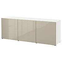 Комбинация для хранения с дверцами IKEA БЕСТО, белый, Сельсвикен глянцевый/бежевый, 180x42x65 см, 493.249.89