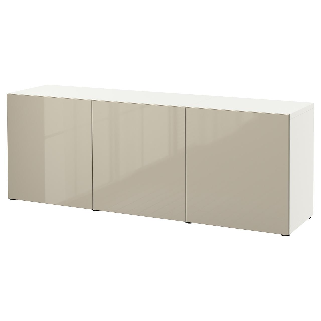 Комбинация для хранения с дверцами IKEA БЕСТО, белый, Сельсвикен глянцевый/бежевый, 180x42x65 см, 493.249.89 - фото 1 - id-p1931171051