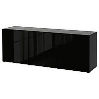Комбинация для хранения с ящиками IKEA БЕСТО, черно-коричневый, Сельсвикен глянец, черный, 180x42x65 см,