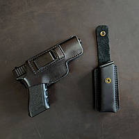 Шкіряна кобура для Glock 17 зі скобою+ Паучер для обойми