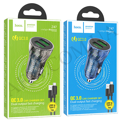 АЗП блок Hoco Z47 QC3.0 (2USB) + кабель Micro USB синій