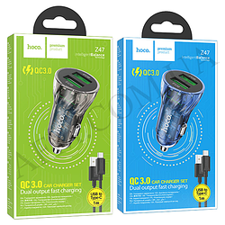 АЗП блок Hoco Z47 QC3.0 (2USB) + кабель Micro USB синій