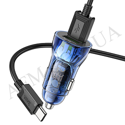 АЗП блок Hoco Z47 QC3.0 (2USB) + кабель Type-C синій