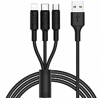 Кабель HOCO Soarer 3 in 1 USB Type-C + MicroUSB + Lightning 1m Black (X25)