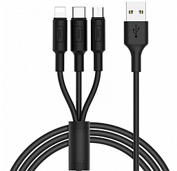 Кабель HOCO Soarer 3 in 1 USB Type-C + MicroUSB + Lightning 1m Black (X25)