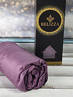 Простынь сатиновая на резинке с наволочками 160 или 180 на 200 см Belizza Home фиолетовая