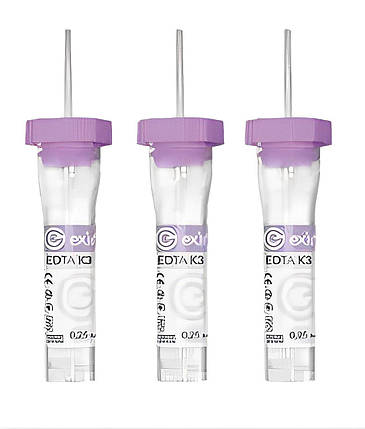Пробірка вакуумна для забору капілярної крові EximLab® з K3 EDTA фіолетова кришка 0,5 мл 8х42 мм, фото 1