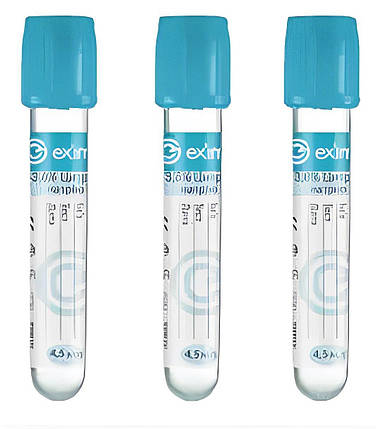 Пробірка вакуумна EximLab® з цитратом натрію блакитна кришка 4 (3,8%) мл 13х75 мм, фото 1