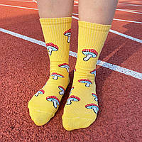 Женские носки высокие демисезонные желтые яркие с красочными рисунками Мухомор 1 пара 36-41 для девушек MS