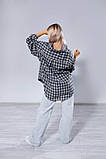 Стильна сіра довга твідова тепла сорочка в клітинку Оверсайз S-XL: must have дівчини зима, весна, осінь, фото 3