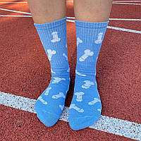 Женские носки высокие демисезонные голубые со смешным прикольным принтом 1 пара 36-41 для женщин MS