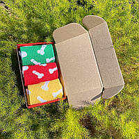 Комплект мужских носков длинных демисезонных с прикольным принтом на 3 пары 40-45 в подарочной упаковке MS