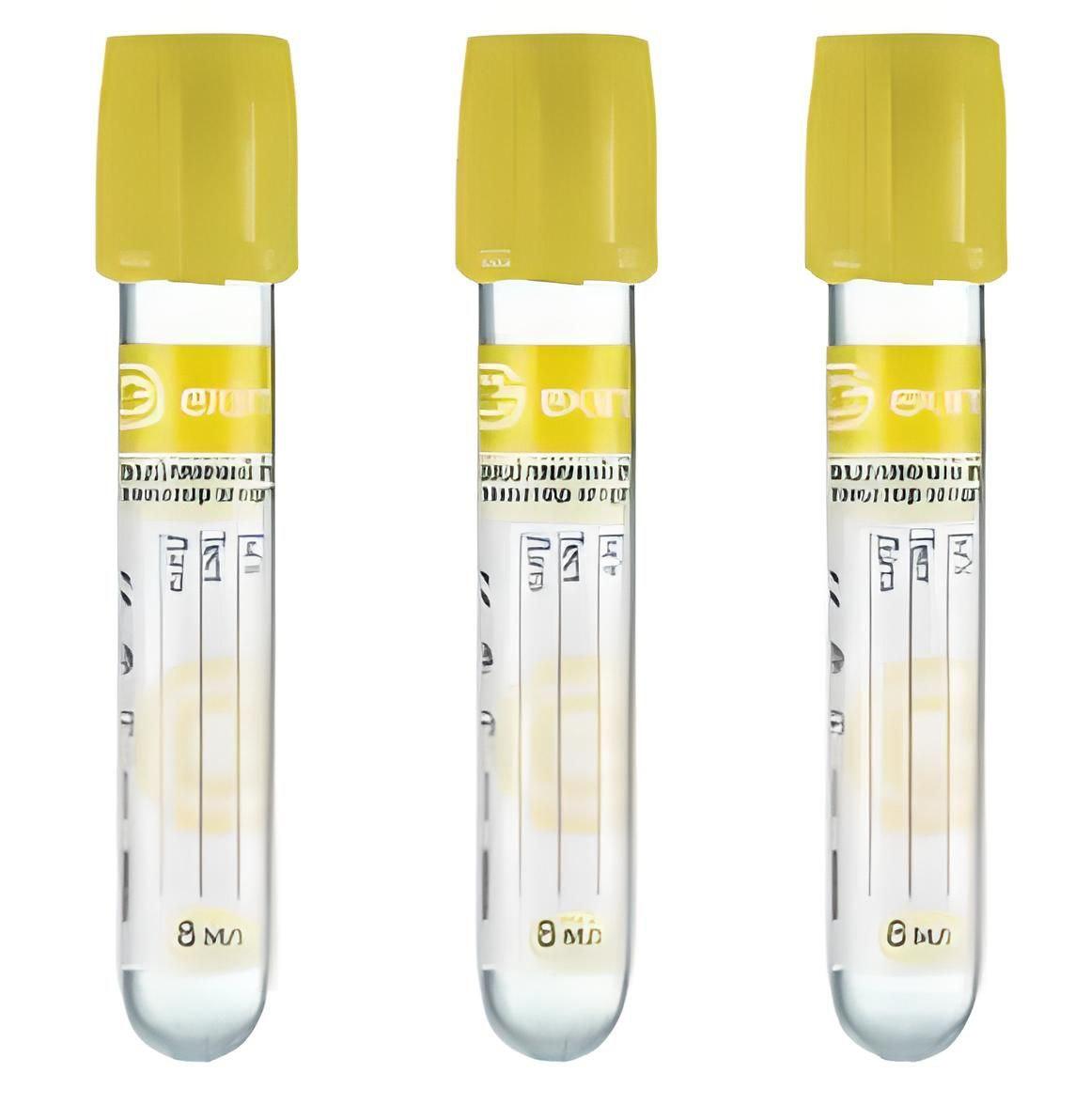 Пробірка вакуумна EximLab® з активатором згортання й роздільним гелем жовта кришка 8 мл 16х100 мм