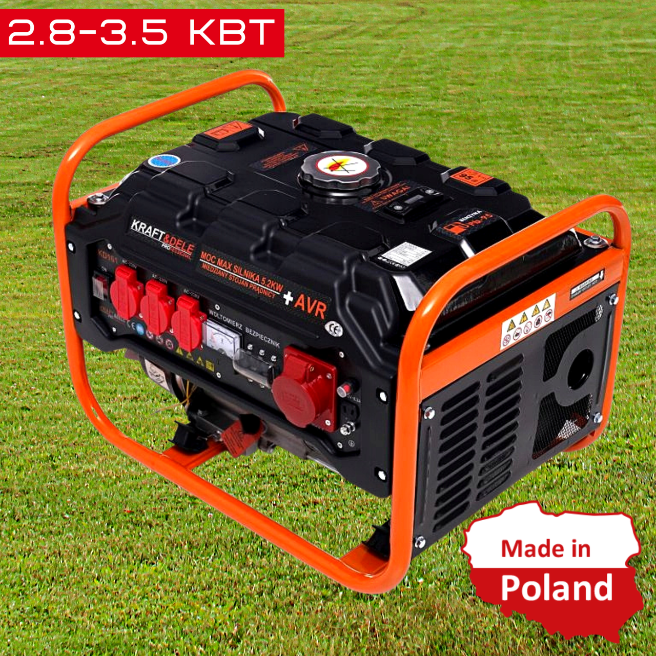 Бензиновий Генератор 3,5 кВт 3-х фазний з Ручним Стартером KRAFT&DELE KD161 Електрогенератор 3500 Вт на Бензині, фото 1