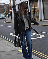 Кожаная стильная женская куртка косуха. Молния, пояс, карманы. Размеры: С, М,Л. Цвета1 Черный