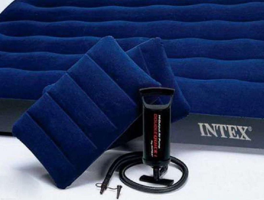 Надувной двуспальный матрас Intex с насосом и 2 подушки 152х203х22 см Синий (68765) UQ, код: 1676242 - фото 4 - id-p1931354034