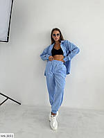 Костюм брючный прогулочный вельветовый модный удлиненная рубашка и джоггеры с карманами размер 42-46 арт 514