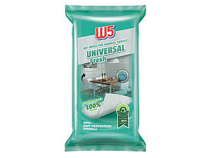 Антибактеріальні вологі серветки прибирання W5 wet wipes universal fresh для дому та вулиці