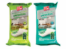 Універсальні вологі серветки для прибирання W5 wet wipes universal fresh apple для дому та вулиці, Німеччина