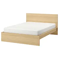 IKEA MALM (990.273.88), каркас кровати, высокий, дубовый шпон, беленый / Лурой