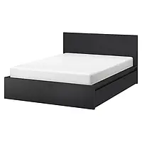 IKEA MALM(991.763.21), Каркас ліжка з 2 ящиками для зберігання, чорно-коричневий / Leirsund