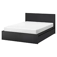 IKEA MALM(990.199.15), Каркас кровати с 4 ящиками, черно-коричневый / Лейрсунн