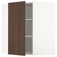 IKEA METOD(294.045.19), угловой навесной шкаф с полками, белый / синарп коричневый