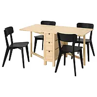 IKEA NORDEN / LISABO(793.855.42), стол и 4 стула, береза / черный