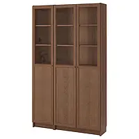 IKEA BILLY / OXBERG(292.817.83), книжный шкаф с панельными/стеклянными дверцами, шпон ясеня коричневого цвета